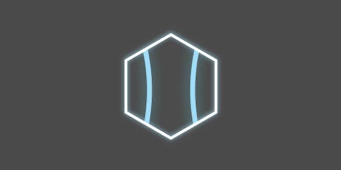 A light blue and white icon with concave lines within a circle, on a dark grey background depicting a close fit under clothing.
